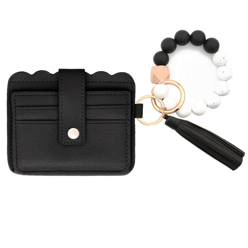 Women Leather Wristlet Tassel Keychain Wallet with RFID Protection Card Holder Key Chain Functional Accessory for Women on the Go
