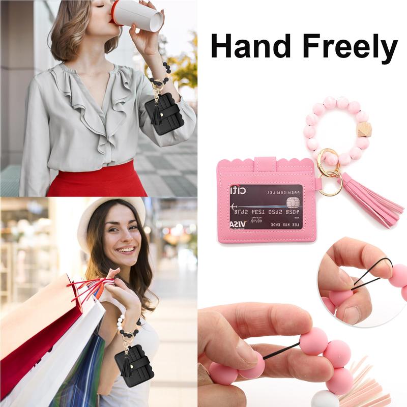 Women Leather Wristlet Tassel Keychain Wallet with RFID Protection Card Holder Key Chain Functional Accessory for Women on the Go