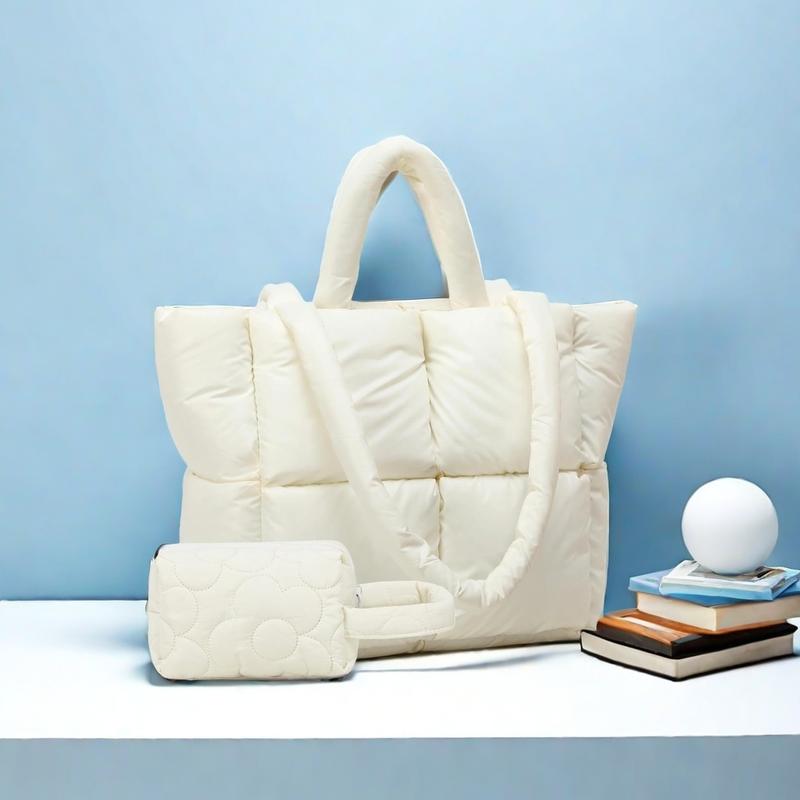 LOIDOU Puffer Tote Bag for Women, Quilted Puffy Purse, Cute Padded Winter Shoulder Bags, Lightweight Down Handbag for Women Work Travel