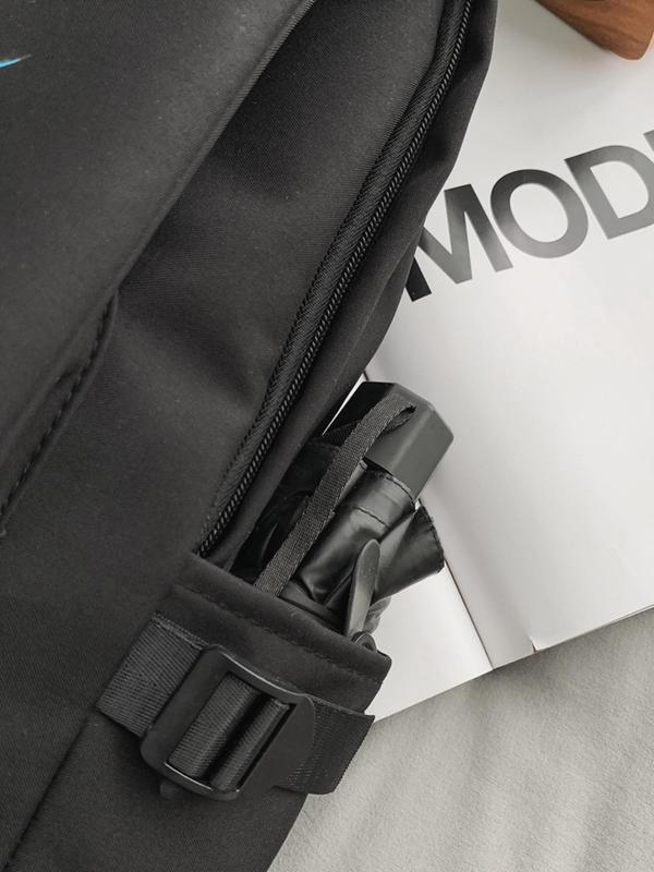 Unisex Minimalist Casual Plain Letter Design Built-in Organizer Backpack with Adjustable Strap & Bag Charm For Daily Used