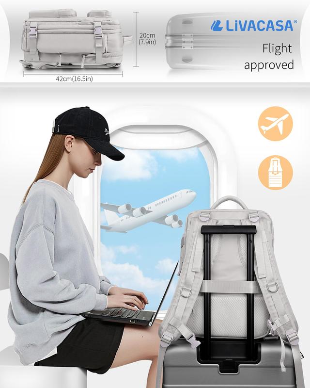 Waterproof Travel Backpack for Women, 40L Airline Approved Carry on Laptop Backpack with Compartment and USB Port