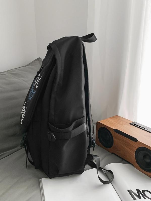 Unisex Minimalist Casual Plain Letter Design Built-in Organizer Backpack with Adjustable Strap & Bag Charm For Daily Used