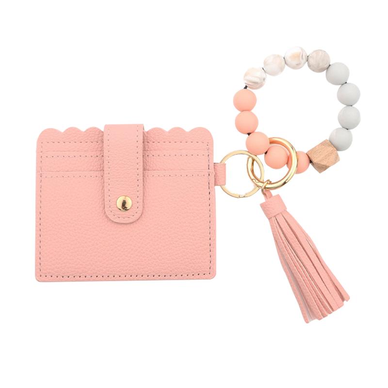 Women Leather Wristlet Tassel Keychain Wallet with RFID Protection Card Holder Key Chain Functional Accessory for Women on the Go