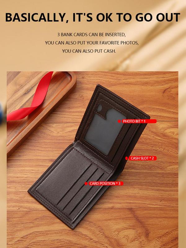 Men's Business Minimalist Short Wallet As Gift, Summer Trendy All-match Pu Leather Bifold Wallet, Classic Card Holder As Gift for Boyfriend & Father
