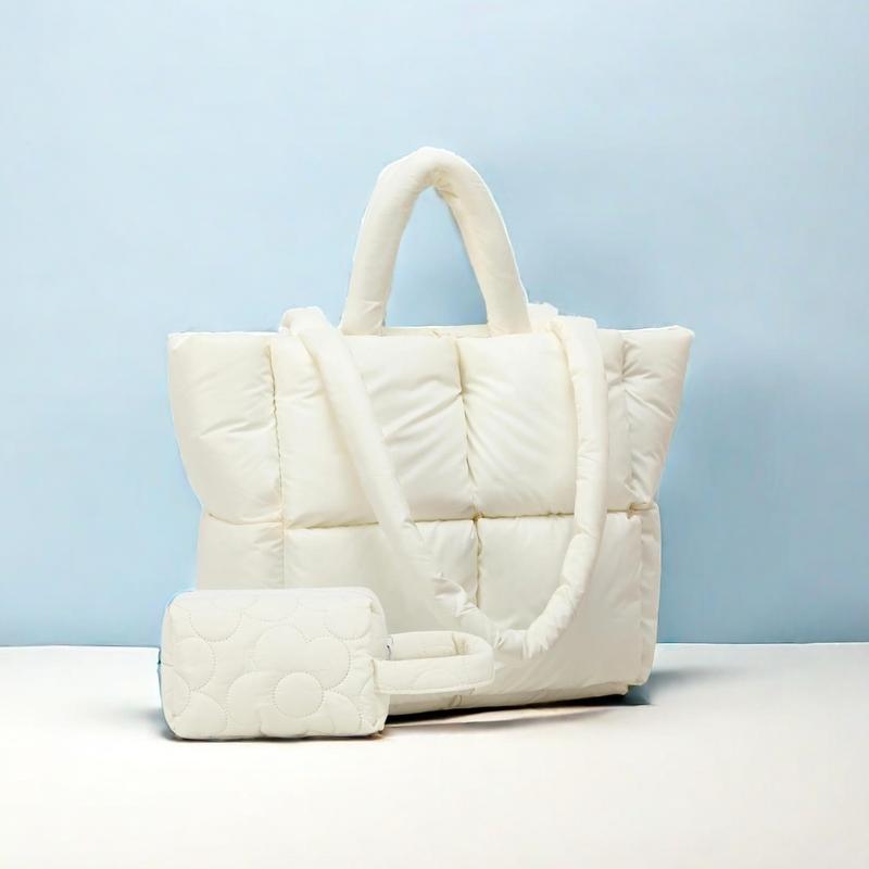 LOIDOU Puffer Tote Bag for Women, Quilted Puffy Purse, Cute Padded Winter Shoulder Bags, Lightweight Down Handbag for Women Work Travel