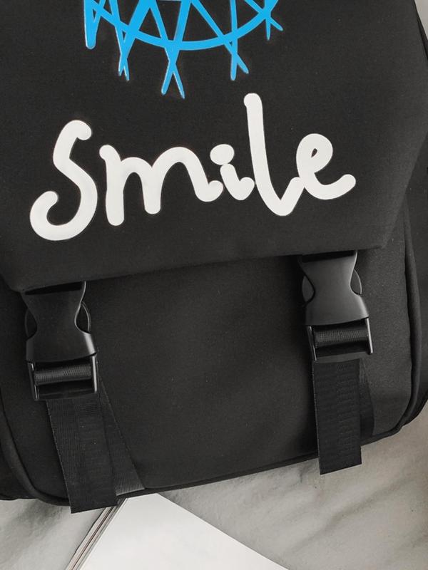 Unisex Minimalist Casual Plain Letter Design Built-in Organizer Backpack with Adjustable Strap & Bag Charm For Daily Used