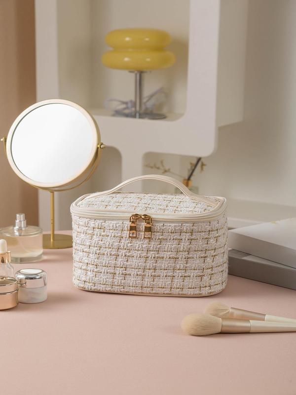 Plaid Pattern Makeup Bag, Large Capacity Toiletry Bag, Portable Cosmetic Storage Bag, Zipper Makeup Organizer Pouch, Versatile Storage Bag for Travel, Outing, Daily Use