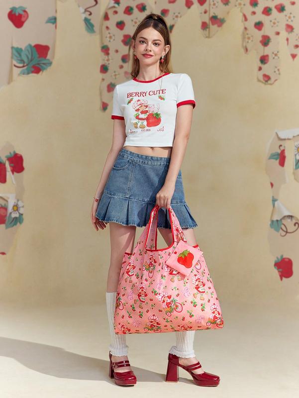 Strawberry Shortcake Cute Strawberry Print RPET Foldable Reusable Shopping Bag – Trendy & Eco-Friendly Tote for Strawberry Lovers