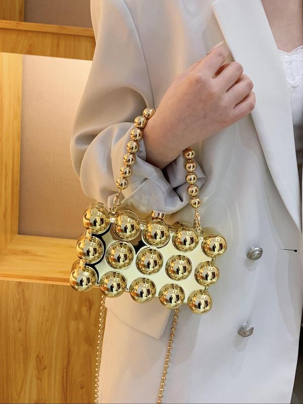 Fashionable Beaded Decorated Square Handbag, Trendy Chain Strap Crossbody Bag for Women & Girls, Trendy All-match & Exquisite Bag for Birthday Gift