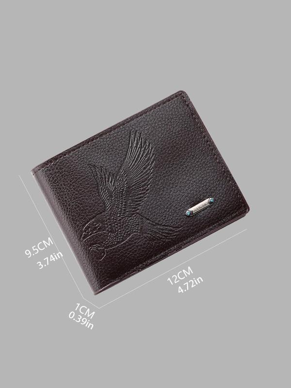 Classic Business Coin Purse, Lychee Pattern Texture Vintage Bifold Short Wallet, Animal Eagle Embossed Short Fashion Wallet