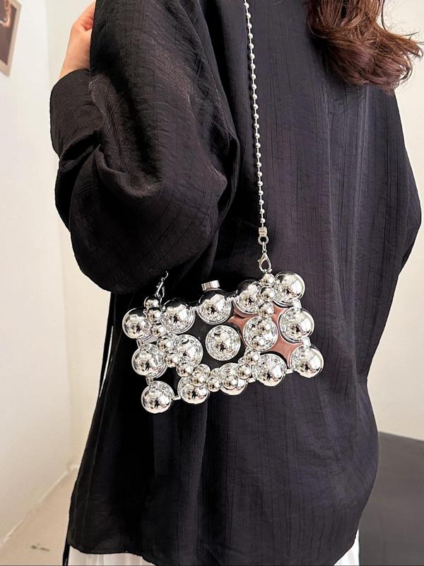 Fashionable Beaded Decorated Square Handbag, Trendy Chain Strap Crossbody Bag for Women & Girls, Trendy All-match & Exquisite Bag for Birthday Gift