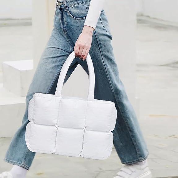 LOIDOU Puffer Tote Bag for Women, Quilted Puffy Purse, Cute Padded Winter Shoulder Bags, Lightweight Down Handbag for Women Work Travel