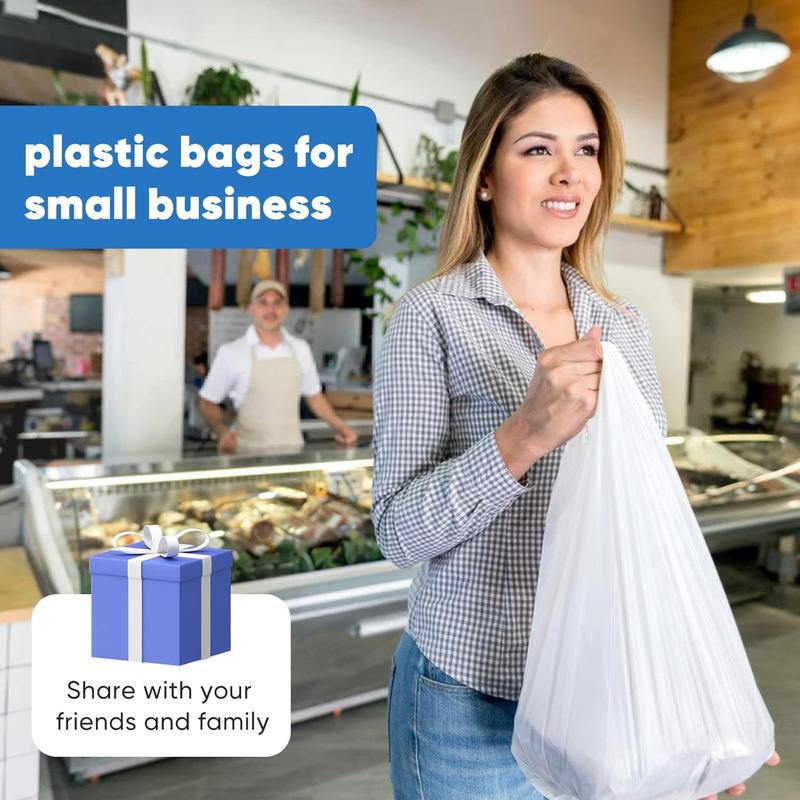 100 Pack Plastic Bags with Handles | 25 Microns | 11.5”x6.5”x21” | Grocery & Shopping Bags | Bulk T-Shirt Bags for Small Businesses & Restaurants