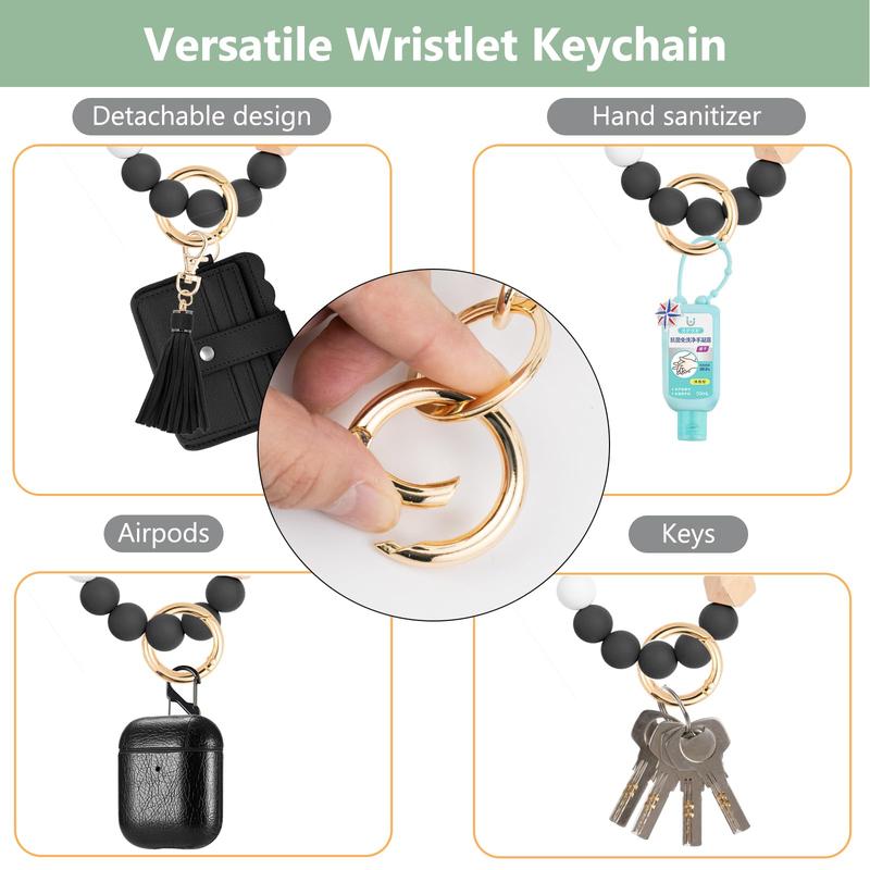 Women Leather Wristlet Tassel Keychain Wallet with RFID Protection Card Holder Key Chain Functional Accessory for Women on the Go