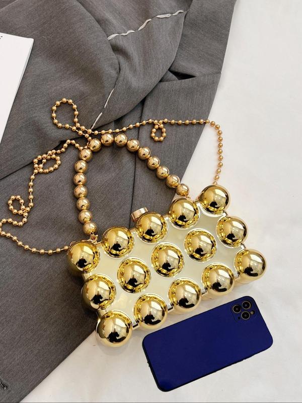Fashionable Beaded Decorated Square Handbag, Trendy Chain Strap Crossbody Bag for Women & Girls, Trendy All-match & Exquisite Bag for Birthday Gift