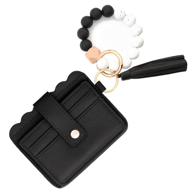 Women Leather Wristlet Tassel Keychain Wallet with RFID Protection Card Holder Key Chain Functional Accessory for Women on the Go