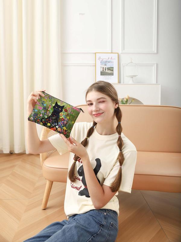 Cat Pattern Makeup Bag, Multi-functional Cosmetic Storage Bag, Zipper Makeup Organizer Pouch, Versatile Storage Bag for Travel, Business Trips