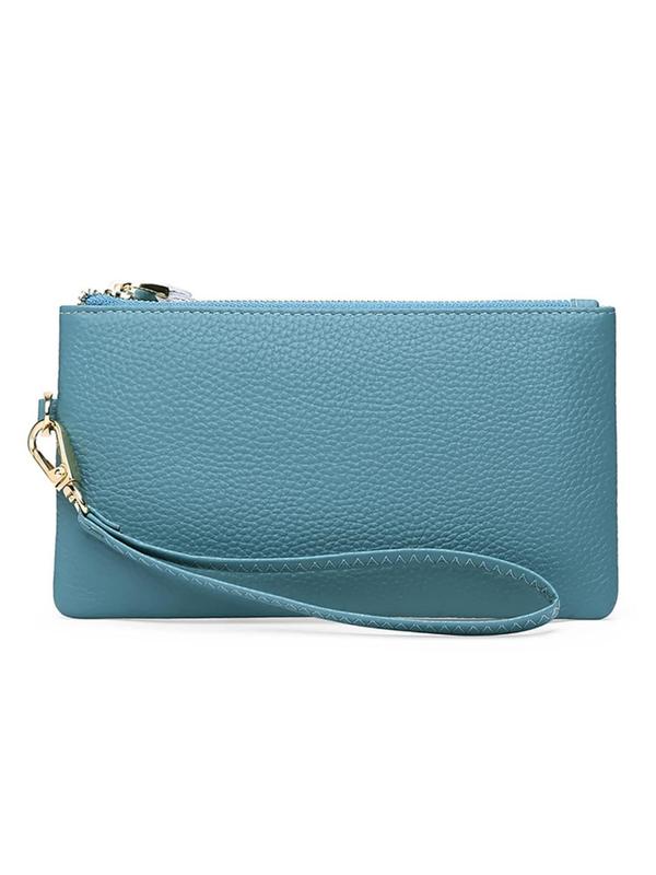 Genuine Leather Women's Solid Color Zipper Long Wallet, Casual Versatile Wristlet Clutch, Simple Design Multi-functional Wallet for Daily Used