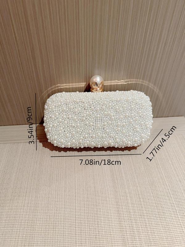 Women's Elegant Faux Pearl Decorated Evening Bag,  Exquisite Chain Strap Shoulder Bag, Trendy Bag for Party Decoration, Engagement