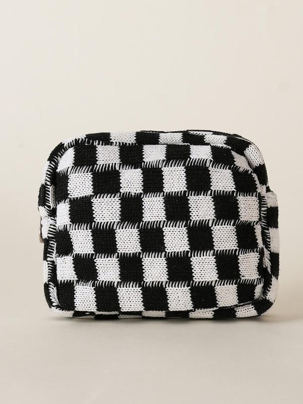 Women's Cute Checked Makeup Bag, Trendy Large Capacity Cosmetics Bag, Versatile Makeup Storage Bag for Outing & Holiday Use