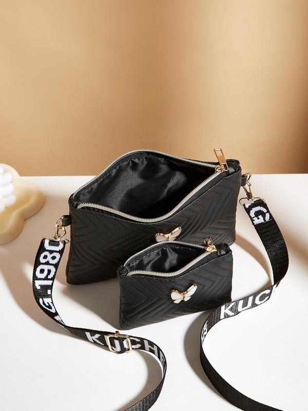 Women's Fashionable Butterfly Decor Zipper Crossbody Bag & Clutch Bag, Casual Versatile PU Leather Shoulder Bag & Card Holder, Trendy High-quality Daily Commuting Bag Set