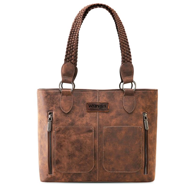 Wrangler Distressed Tote Bag for Women Western Purse Multi Pockets Handbags and Shoulder Bag