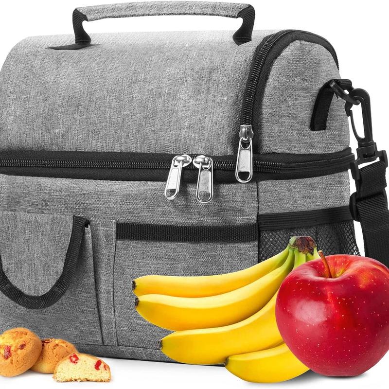 1pc Insulated Lunch Bag - Large Grey Tote With 2 Compartments, Shoulder Strap, And Leakproof Design - Reusable Thermal Lunch Box For Men, Women, And Adults - Ideal For Office Work  And Picnic