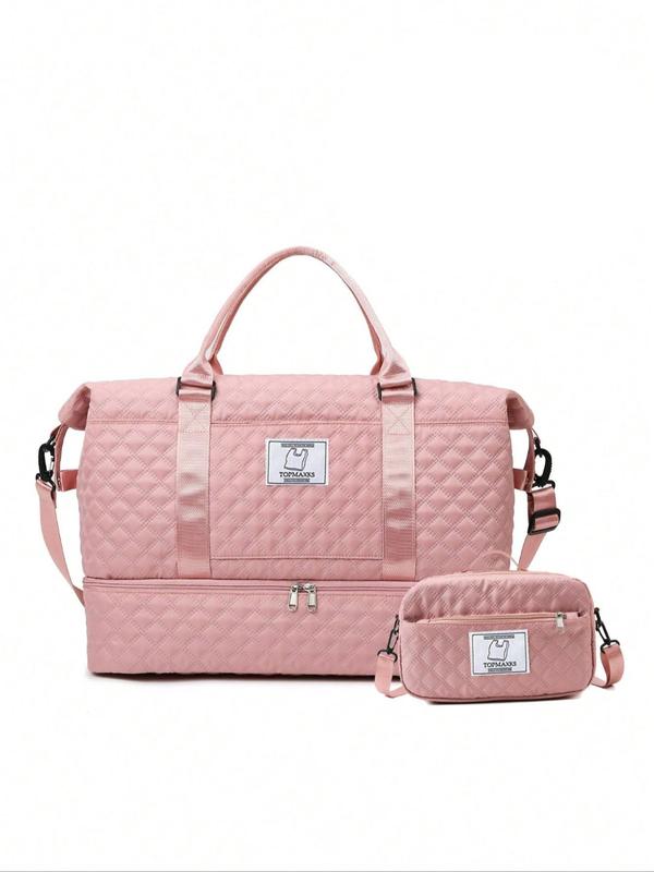 Large Capacity Travel Bag, Fashionable Patched Quilted Design Duffel Bag, Casual Style Single Shoulder Travel Bag, Suitable for Work, Business Trips, Outings, and Tourism