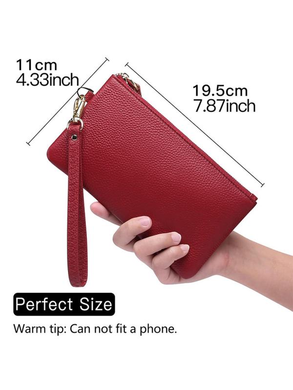 Genuine Leather Women's Solid Color Zipper Long Wallet, Casual Versatile Wristlet Clutch, Simple Design Multi-functional Wallet for Daily Used