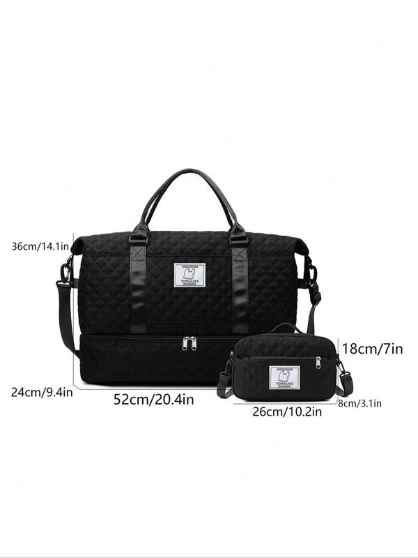 Large Capacity Travel Bag, Fashionable Patched Quilted Design Duffel Bag, Casual Style Single Shoulder Travel Bag, Suitable for Work, Business Trips, Outings, and Tourism