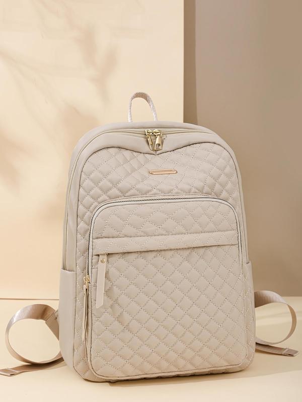 Women's Solid Color Quilted Backpack, Lightweight Student School Bag, Casual Versatile Backpack for Women & Girls