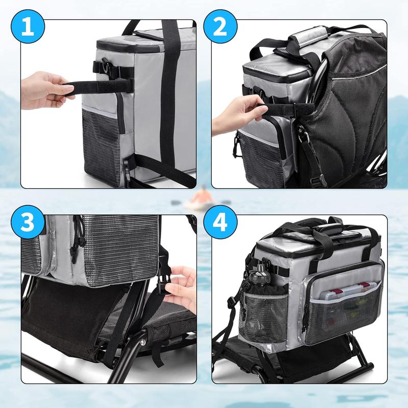 Large Kayak Cooler, Waterproof Kayak Cooler Behind Seat, Kayak Chair Back Cooler Bag for Lawn-Chair Style Seat, Splash Seat Ice Chest Cooler for Kayaking, Fishing & Beaches, Bag Only