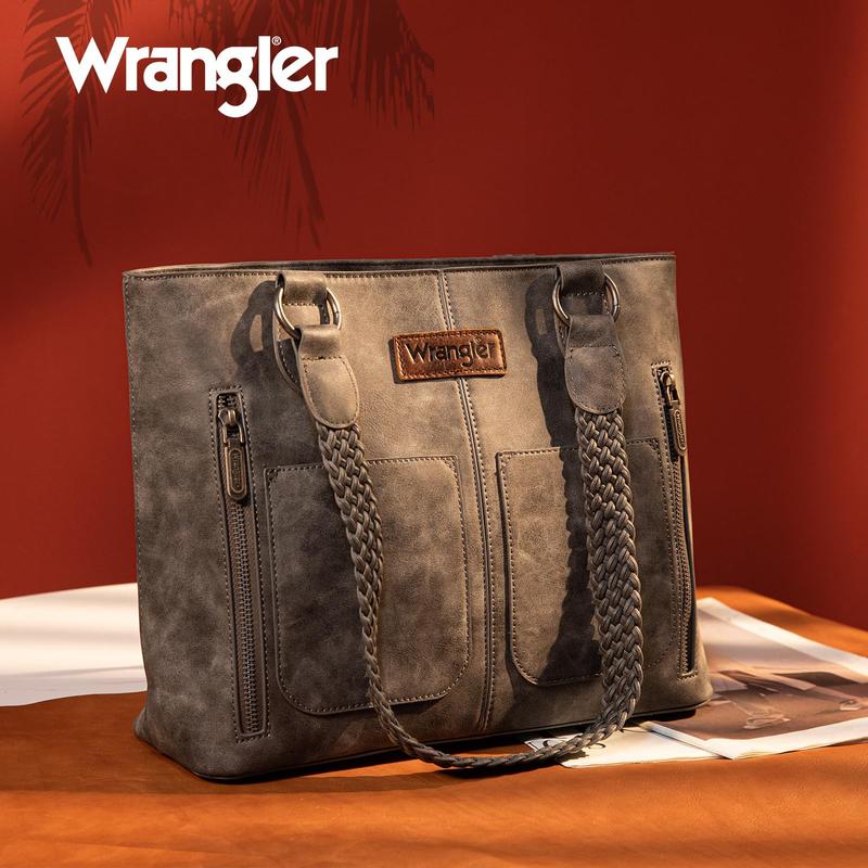 Wrangler Distressed Tote Bag for Women Western Purse Multi Pockets Handbags and Shoulder Bag