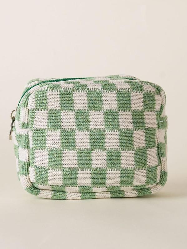 Women's Cute Checked Makeup Bag, Trendy Large Capacity Cosmetics Bag, Versatile Makeup Storage Bag for Outing & Holiday Use