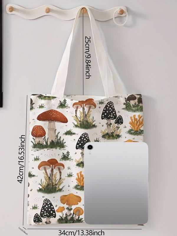 Cartoon Mushroom Pattern Tote Bag, Casual Fashionable Shoulder Bag for Women & Men, Trendy All-match Bag for Daily Life & Work