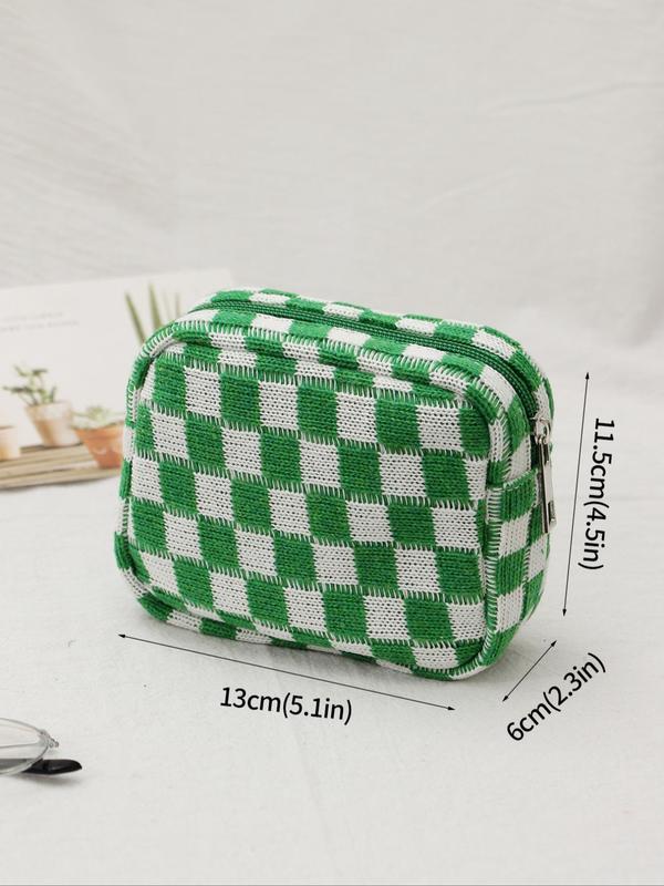 Women's Cute Checked Makeup Bag, Trendy Large Capacity Cosmetics Bag, Versatile Makeup Storage Bag for Outing & Holiday Use
