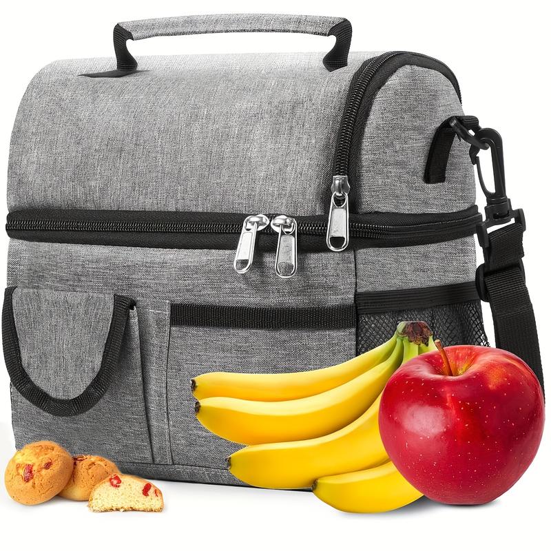 1pc Insulated Lunch Bag - Large Grey Tote With 2 Compartments, Shoulder Strap, And Leakproof Design - Reusable Thermal Lunch Box For Men, Women, And Adults - Ideal For Office Work  And Picnic