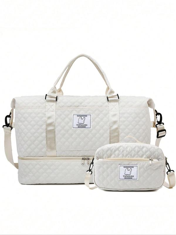 Large Capacity Travel Bag, Fashionable Patched Quilted Design Duffel Bag, Casual Style Single Shoulder Travel Bag, Suitable for Work, Business Trips, Outings, and Tourism