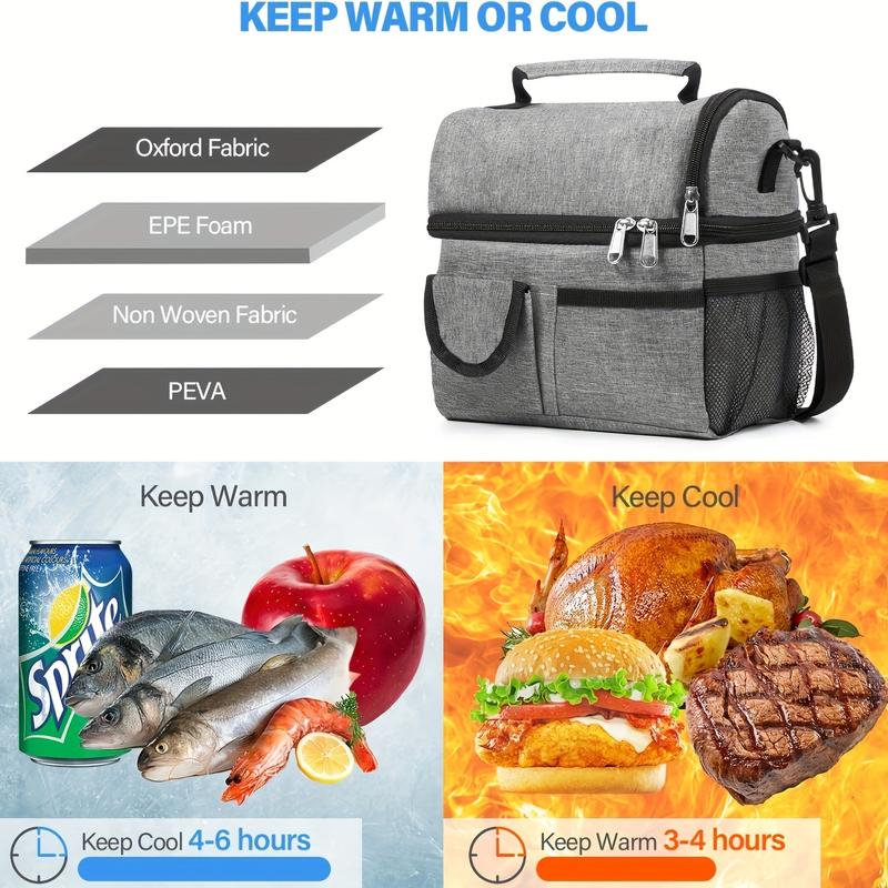 1pc Insulated Lunch Bag - Large Grey Tote With 2 Compartments, Shoulder Strap, And Leakproof Design - Reusable Thermal Lunch Box For Men, Women, And Adults - Ideal For Office Work  And Picnic