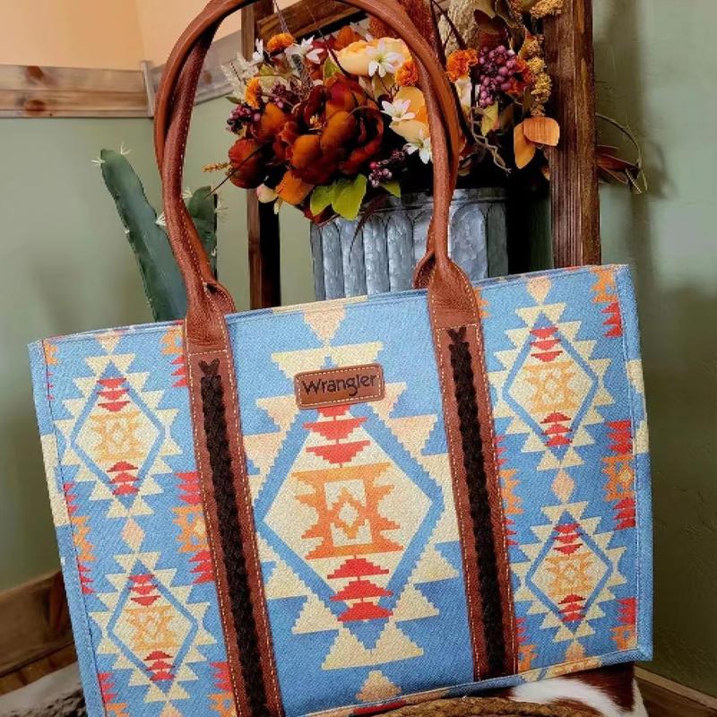 Wrangler Large Tote Bag for Women Aztec Handbags Boho Western Tote Bag-Fall Fashion