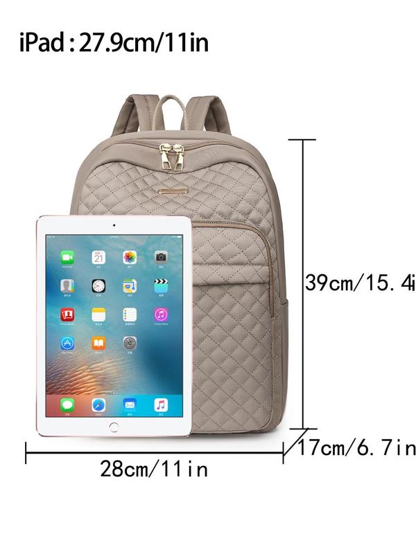 Women's Solid Color Quilted Backpack, Lightweight Student School Bag, Casual Versatile Backpack for Women & Girls
