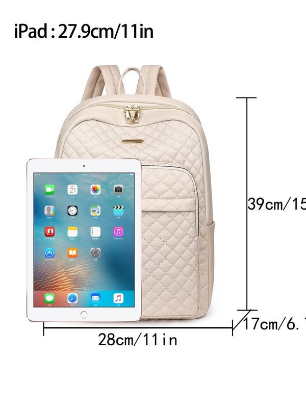 Women's Solid Color Quilted Backpack, Lightweight Student School Bag, Casual Versatile Backpack for Women & Girls