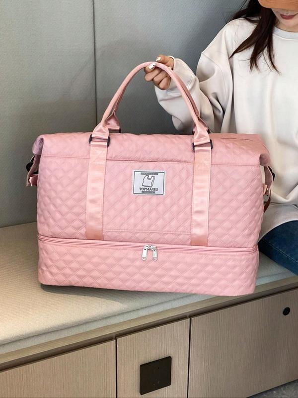 Large Capacity Travel Bag, Fashionable Patched Quilted Design Duffel Bag, Casual Style Single Shoulder Travel Bag, Suitable for Work, Business Trips, Outings, and Tourism