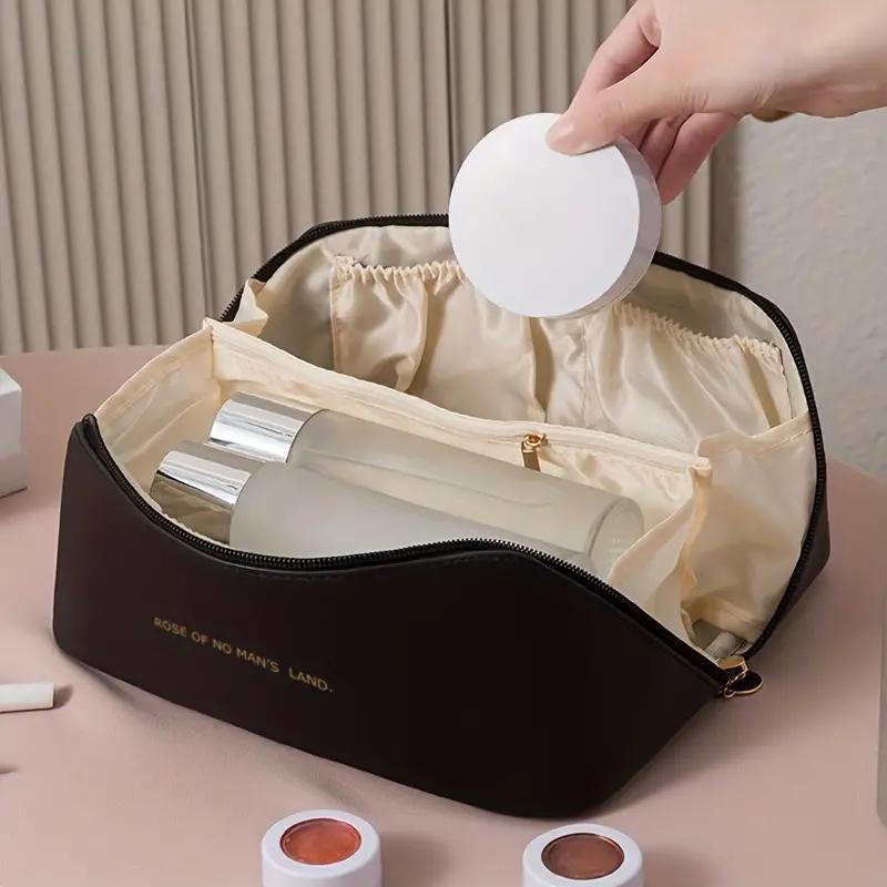 Travel Solid Color Letter Detail Makeup Travel Bag, Portable Cosmetic Organizer, Simple All-match Bag for Daily Life & Travel