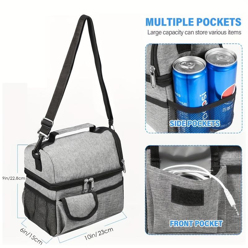 1pc Insulated Lunch Bag - Large Grey Tote With 2 Compartments, Shoulder Strap, And Leakproof Design - Reusable Thermal Lunch Box For Men, Women, And Adults - Ideal For Office Work  And Picnic