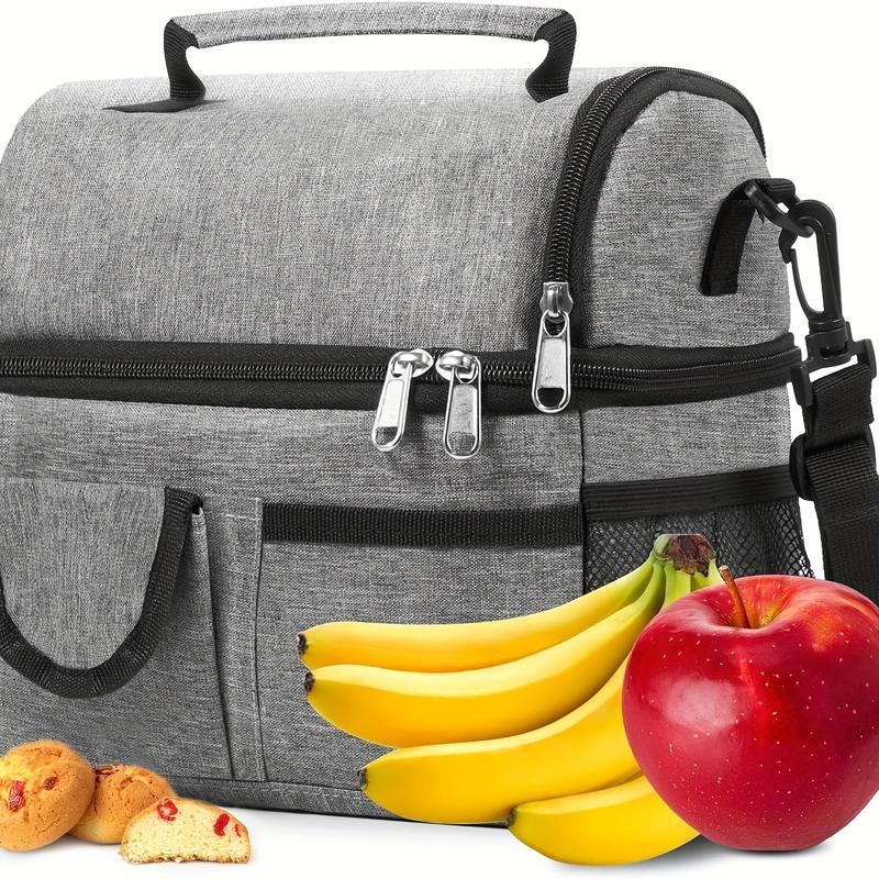 1pc Insulated Lunch Bag - Large Grey Tote With 2 Compartments, Shoulder Strap, And Leakproof Design - Reusable Thermal Lunch Box For Men, Women, And Adults - Ideal For Office Work  And Picnic