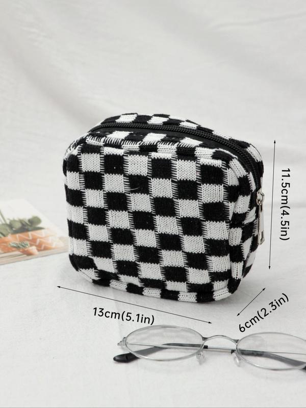 Women's Cute Checked Makeup Bag, Trendy Large Capacity Cosmetics Bag, Versatile Makeup Storage Bag for Outing & Holiday Use