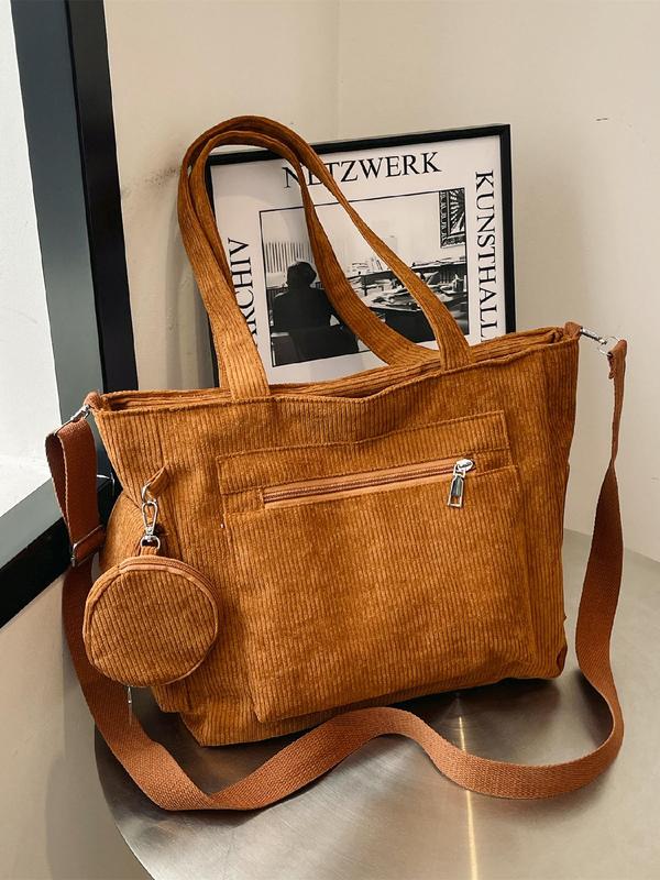 Women's Elegant Solid Color Tote Bag & Coin Purse, Fashionable Large Capacity Shoulder Bag & Coin Purse, Casual Trendy Versatile High-quality Daily Commuting Bag Set
