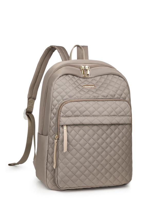 Women's Solid Color Quilted Backpack, Lightweight Student School Bag, Casual Versatile Backpack for Women & Girls