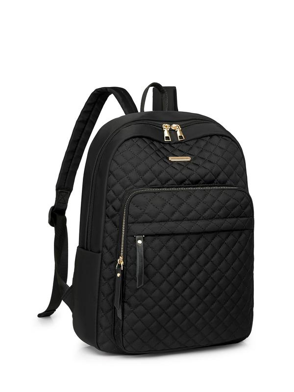 Women's Solid Color Quilted Backpack, Lightweight Student School Bag, Casual Versatile Backpack for Women & Girls